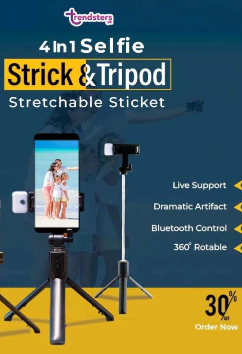 4 in 1 Tripod Selfie Stick With Remote Control